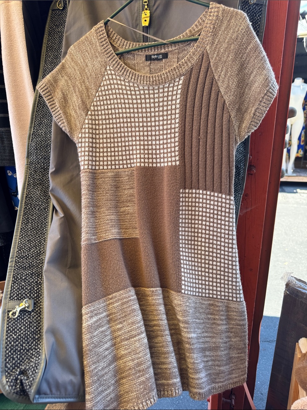 Style & Co. Brown Patchwork Knit Dress